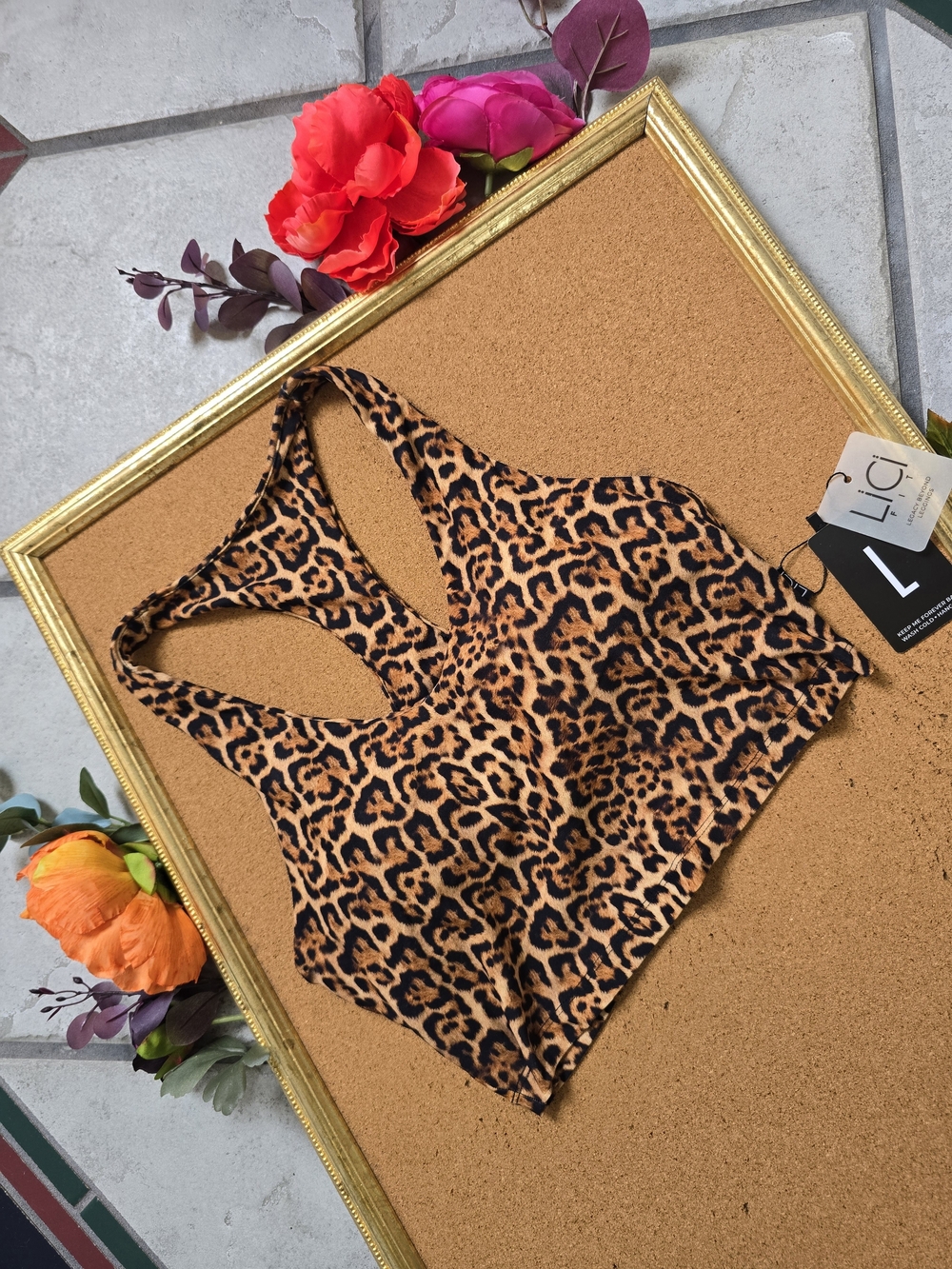 LICI Fit Leopard Print Longline Sports Bra - Brown & Black